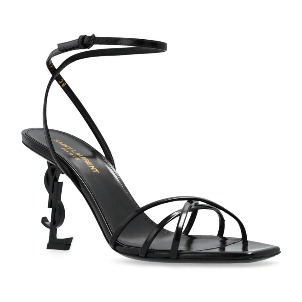 Saint Laurent Opyum 85 Black YSL Logo Heel Pump Ankle Strap Strappy Sandal 39.5 - Picture 3 of 16